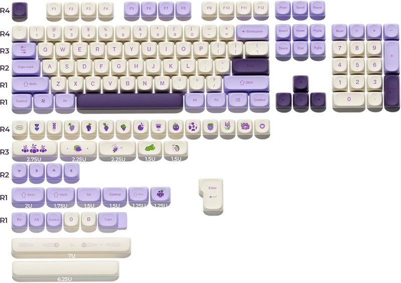 OHY XVX MOA Profile Purple Grape Theme PBT Dye-Sub Keycaps, Custom Keycap Set for Mechanical Keyboards (Compatible with Cherry MX Switches, Purple & White Design) - Image 2